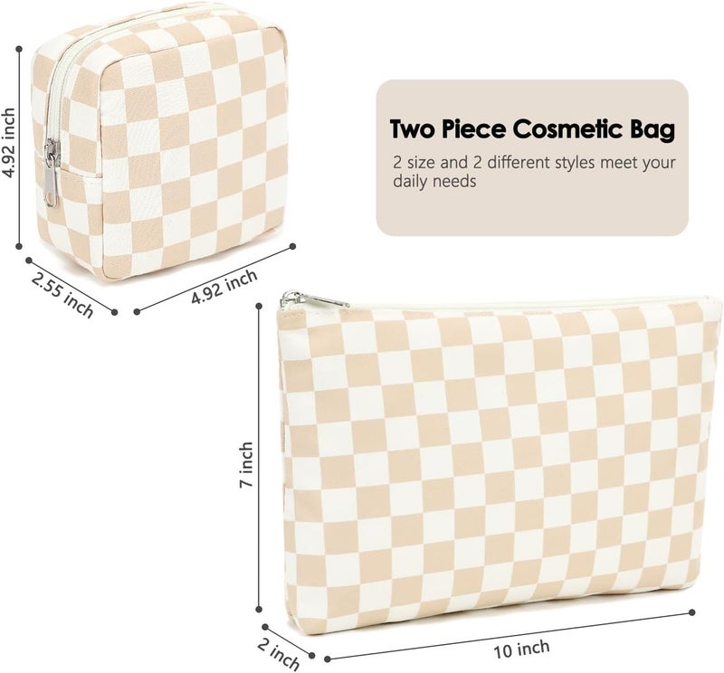 Fammart Checkered Makeup Bag, Travel Cosmetic Bag Organizer Toiletry Bag Make Up Bags with Zipper & Compartments for Women Girls, 2PCS - Image 4